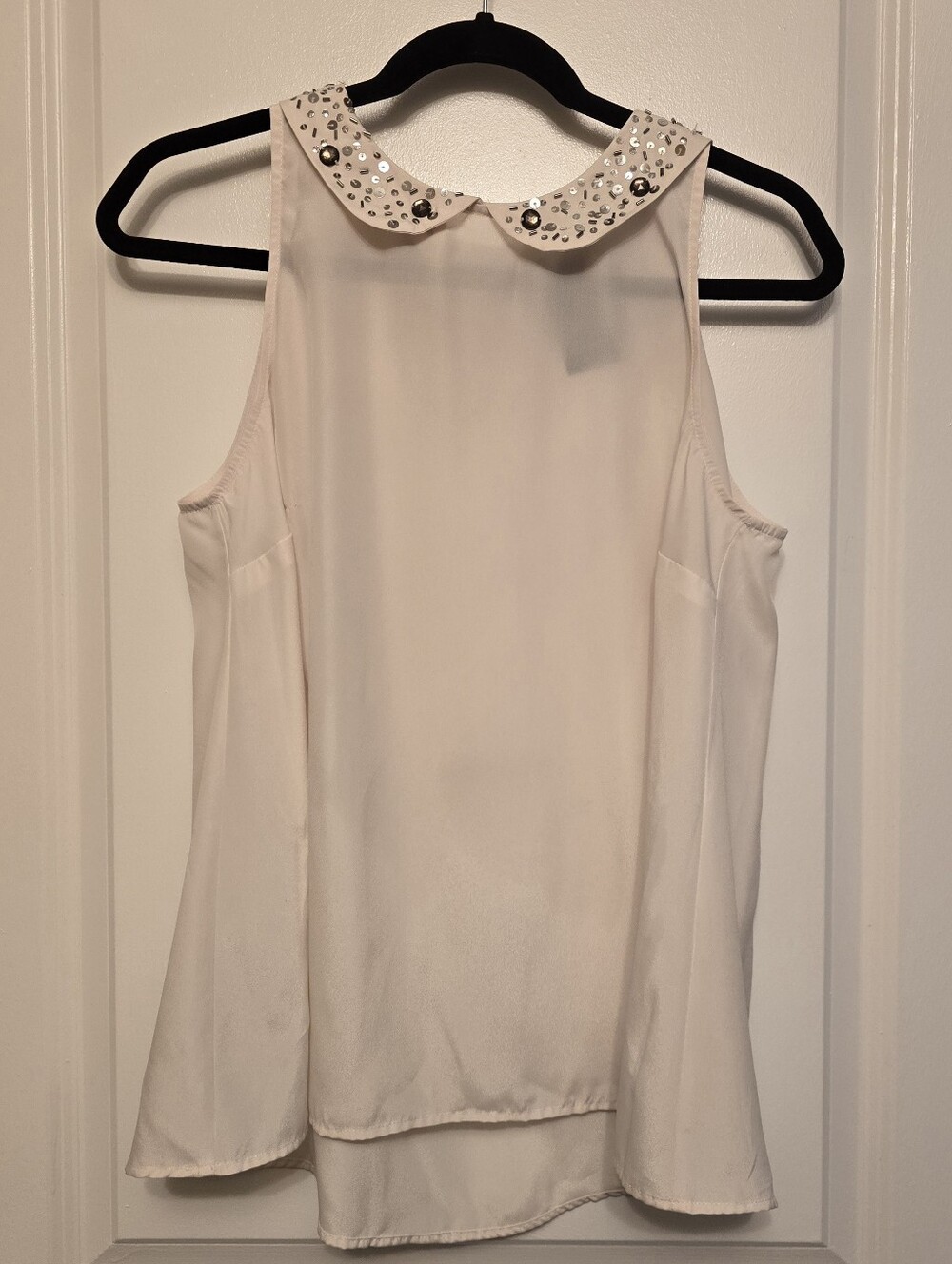 Metaphor Cream Sleeveless Camisole with Jeweled Peter Pan Collar Size L